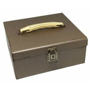 Industrial Metal Lockbox White Handle Money Box Unbranded Lock Storage Vintage